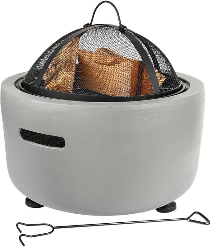 Barton 18 Round Concrete Charcoal Wood Burning Fire Pit Magnesium Oxide Spark Screen Fireplace Poker Grate BBQ Grill Firepit Charcoal Grill