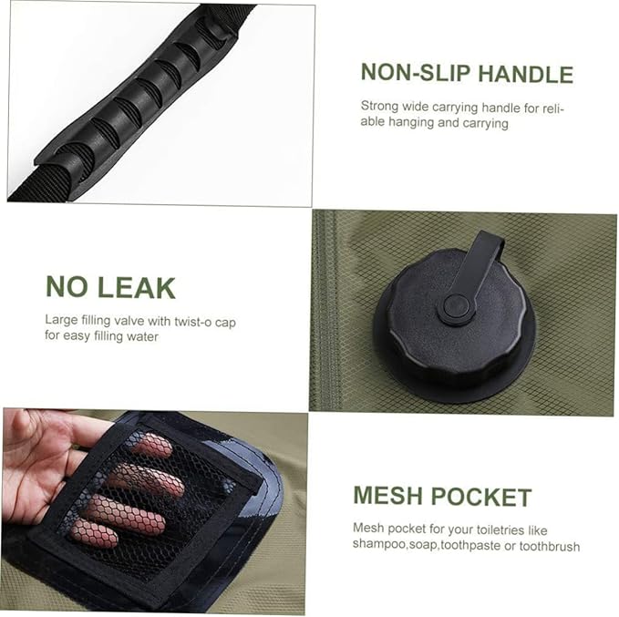DECHOUS Portable Solar Shower Bag Outdoor Camping Water Storage with Shower Nozzle for Hiking Beach Swimming and Traveling Olive Green