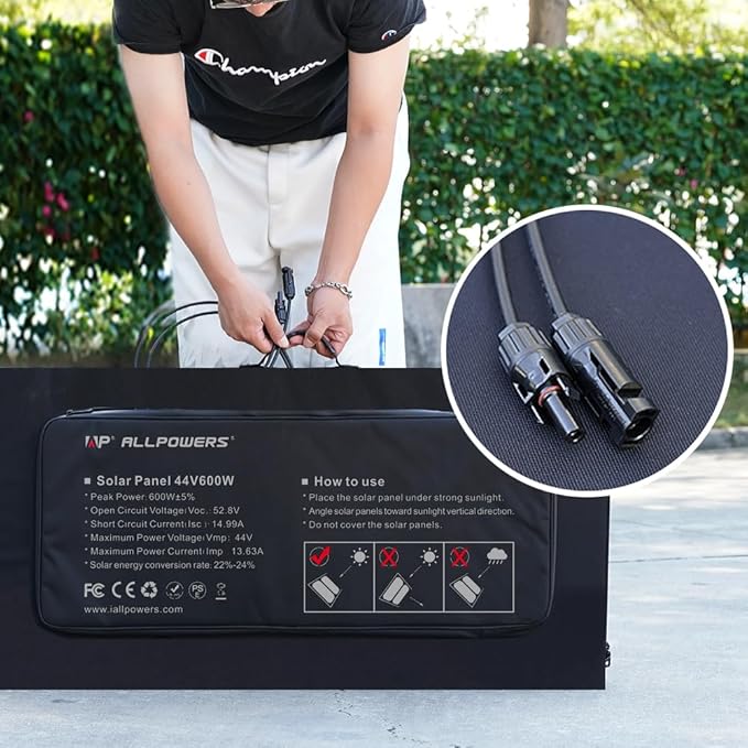 ALLPOWERS SP039 600W Portable Solar Panel Foldable Solar Charger with 24% High Efficiency Monocrystalline Cells IP67 Waterproof for Generator RV Camping Motorhome Off-Grid Power Backup