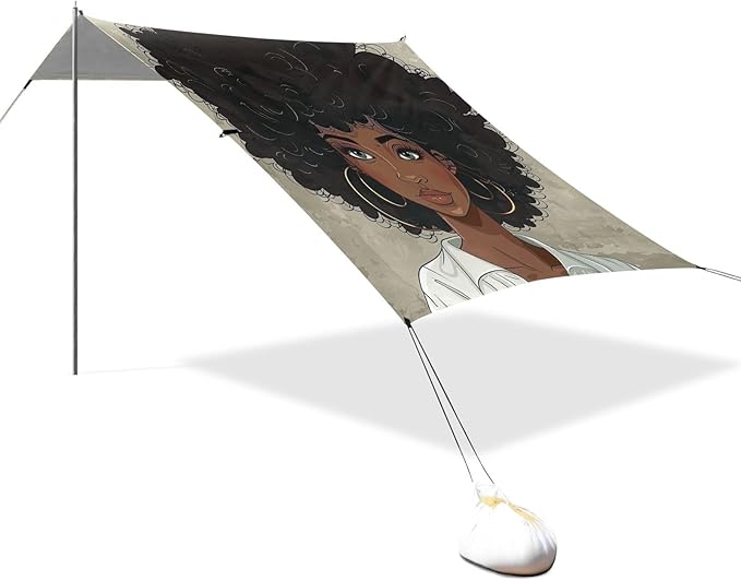 ALAZA Beautiful Black Afro Woman Beach Tent Sun Shelter Portable Canopy Sunshade for Outdoor Camping Picnics Backyard Fun 10x9 ft