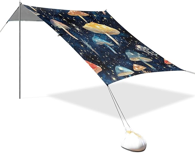 ALAZA Mushroom Art Starry Night Galaxy Beach Tent Sun Shelter Portable Canopy Sunshade for Outdoor Camping Picnics Backyard Fun 10x9 ft