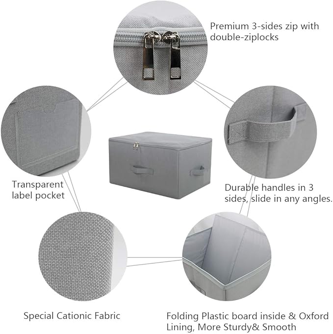 iwill CREATE PRO 17.6x 13.6x 9.7Dust-proof Closet Clothes Storage Boxes with Zip Lid Breathable Fabric &amp Collapsible Design Organizer Bins for Clothing Toy Dolls Shoes Blankets Light Gray 2
