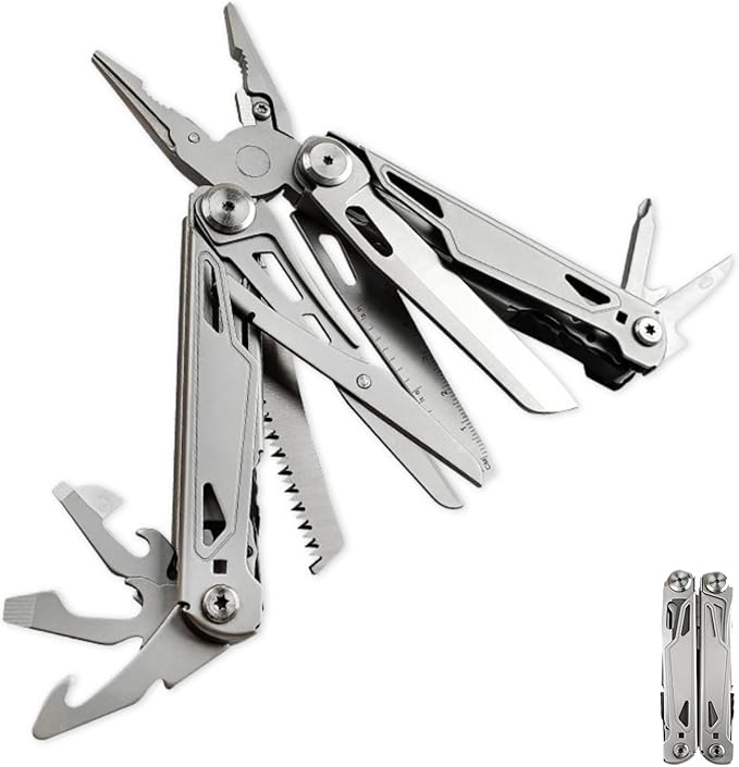 Portable Multitool Pliers Mini Scissors with Clip Knife Folding Stainless Steel Lightweight Tools for Travel Camping Hiking (silver 1pcs)