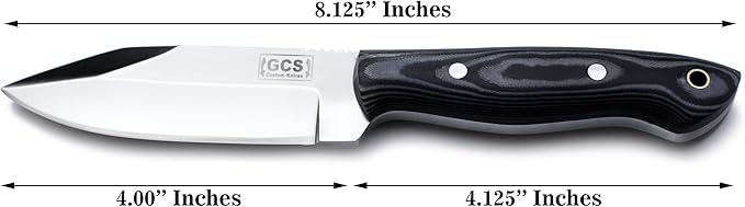 GCS Handmade D2 Steel Hunting And Skining Knife with Black And White Micarta Handle Full Tang Blade and Leather Sheath for Hunting Hunting Camping Survival EDC-GCS 933