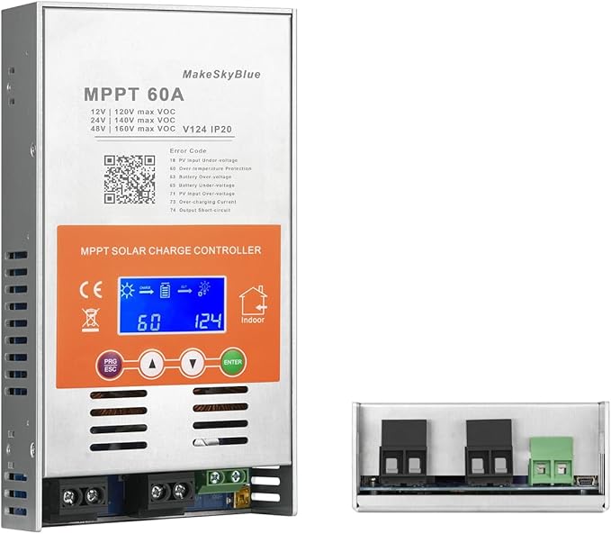 60A MPPT Solar Charge Controller V124 – Upgraded 12V/24V/48V Auto Detection Supports Lead-Acid &amp Lithium Batteries Max 160V PV Input