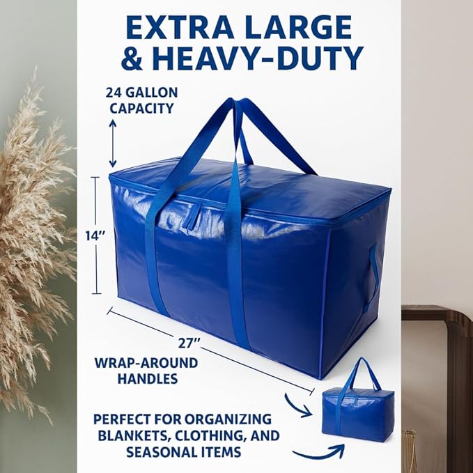 Extra Large Moving Bags with Zippers &amp Carrying Handles Heavy-Duty Storage Tote Moving Boxes for Space Saving (4)