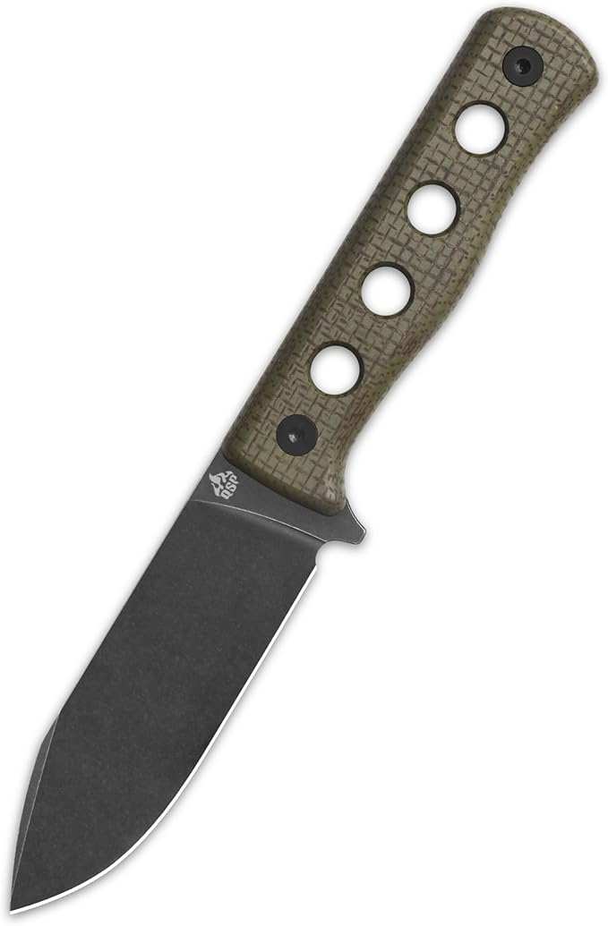 QSP Canary Fixed Blade Knife 4.25 DC53 Black Stonewash Blade Hunting Knives with Kydex Sheath Green Texture Micarta Handle EDC Knife for Camping Outdoor Hiking Survival