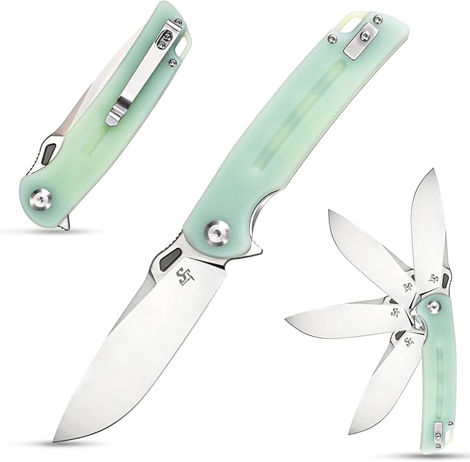 Sitivien ST137 Folding KnifeD2 Satin BladeG10 Handle EDC Tool Knife for Outdoor Hiking Camping Fishing(Jade)