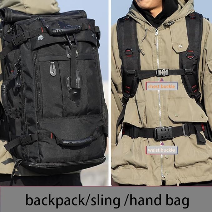 YOUMIAN Large Capacity For Travel Hiking Sports Carry On Backpack Durable Convertible Duffle Bag Laptop airplane (black 60L-Large)
