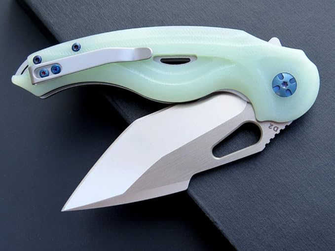 Eafengrow EF936 Pocket KnifeG10 Handle D2 Steel Blade Knife with Ball Bearing Safe Open Flipper Knife EDC Tool Knives for Camping Survival Hiking (jade)