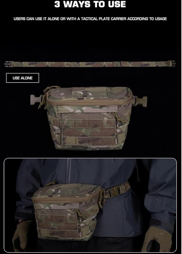 Molle PC Drop Pouch Bag for Vest Chest Rig Plate Carrier Convenient Buckle Rich Space 3 Ways of Use Waist Bag with Sling