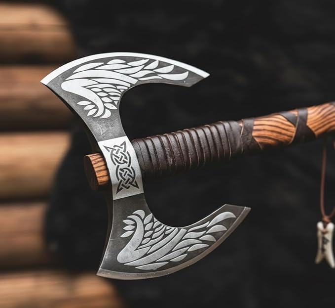 Custom Hand Forged Viking Axe – 5160 High Carbon Steel Bearded Hatchet Blade- Real Tomahawk Viking Style Personalized Gift for Him Camping &amp Display Ready