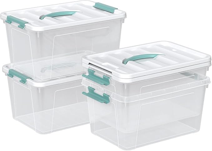 Readsky 4 Packs Clear Storage Latch Box Plastic 14 Quart Plastic Storage Bin with Lid and Handle