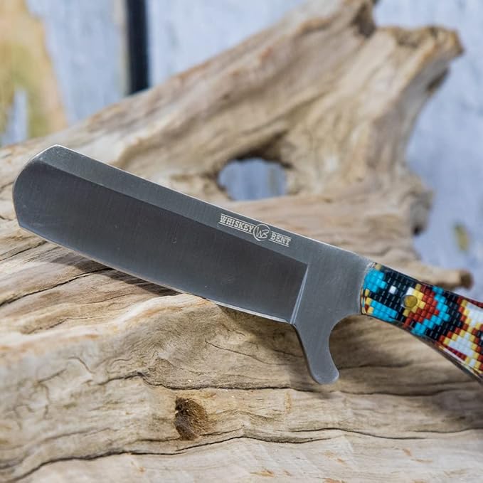 WHISKEY BENT HAT CO. Bullcutter 2 Fixed Blade Knife 440C Stainless Steel 3 Blade w/Leather Sheath (Southwest Sand)
