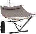 SUNCREAT Hammocks Portable Hammock with Frame Backyard Double Hammock with Curved Spreader Bar Brown