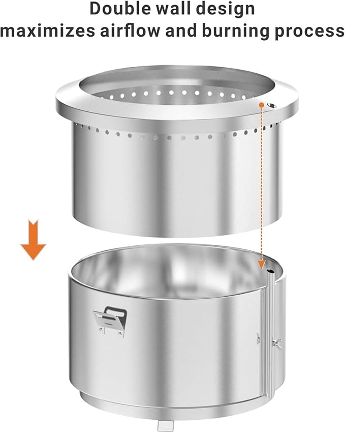 Onlyfire 24 Inch Outdoor Smokeless Fire Pit Stainless Steel Fire Bowl Portable Wood Burning Stove with Detachable Handles for Backyard Camping