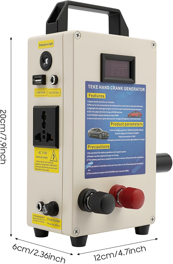 Hand Crank Generator 20A 15600mAh Portable Power Station High Power Manual Power Supply Emergency Charger with Handle&ampCable Lines for Field Operations Natural Disasters Survival Training