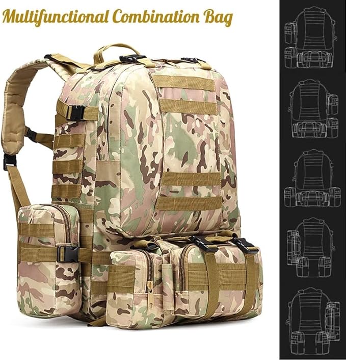 50L Military Backpack 4 in 1 Tactical Molle Rucksack Waist Pack Detachable Backpack
