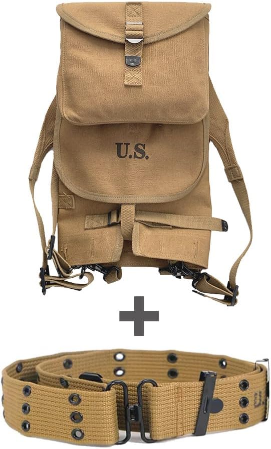 WW2 US M1928 Haversack and M36 Belt Vintage Canvas Bag Replica of WWII Field Equipment Set