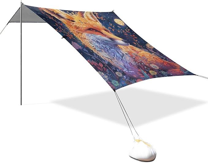 ALAZA Fox Flower Moon Beach Tent Sun Shelter Portable Canopy Sunshade for Outdoor Camping Picnics Backyard Fun 10x9 ft