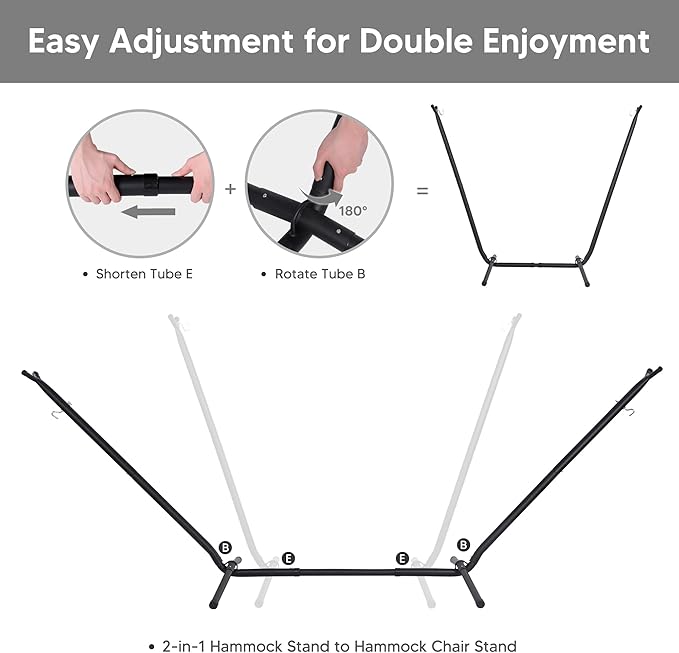SUNCREAT 2-in-1 Convertible Portable Double Hammock with Stand Included Outdoor Hammock and Stand Patented Natural Tassel