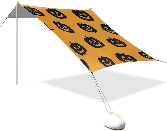 ALAZA Black Pumpkin Silhouette Pattern Beach Tent Sun Shelter UPF50+ Protection Beach Shade Canopy w/ 4 Sandbags for Outdoor Camping Fishing Backyard Fun Picnic 10x9 ft