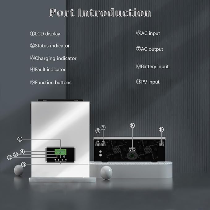 Y&ampH 3000W Solar Hybrid Inverter DC24V to AC230V Off-Grid Pure Sine Wave Inverter with 80A MPPT Solar Charger + AC ChargerMax PV 3000W DC30-400V Inputfit for 24V Lead-Acid/Lithium Battery