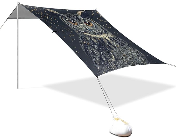 ALAZA Cute Starry Owl Beach Tent Sun Shelter Portable Canopy Sunshade for Outdoor Camping Picnics Backyard Fun 10x9 ft