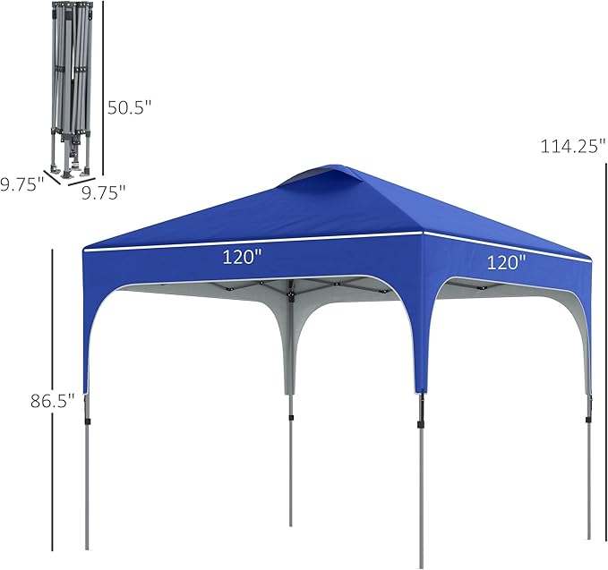 10x10ft Blue Reliable Pop-Up Gazebo Featuring Waterproof Canopy Aluminum FFor rame Carry Case Four Wheels Height Adjustable Mechanism