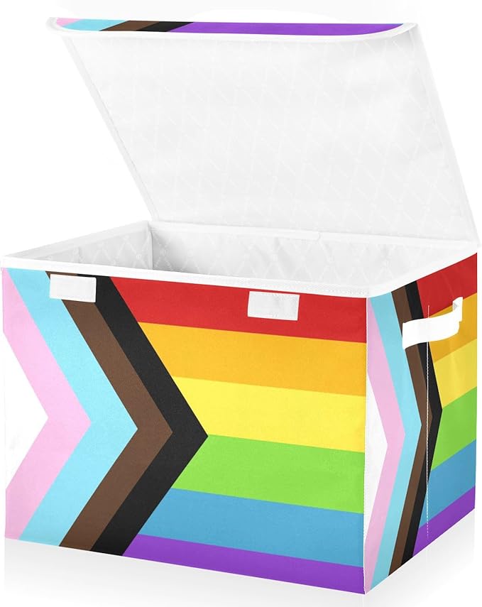 Progress Pride Flag Rainbow Flag Storage Container with Lid Collapsible Closet Organizer Garage Storage Bins for Home