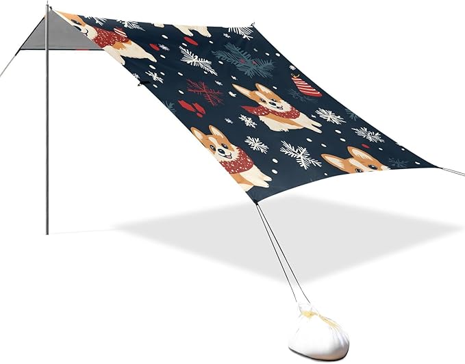 ALAZA Chrismas Corgi Pattern Beach Tent Sun Shelter Portable Canopy Sunshade for Outdoor Camping Picnics Backyard Fun 10x9 ft