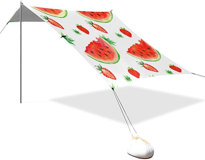 xigua Watermelon Beach Tent Sun Shelter with Carrying Bag - Silver Coated Oxford Fabric Beach Canopy for Beach Camping Fishing - Includes Windproof Ropes Sandbags &amp Stakes