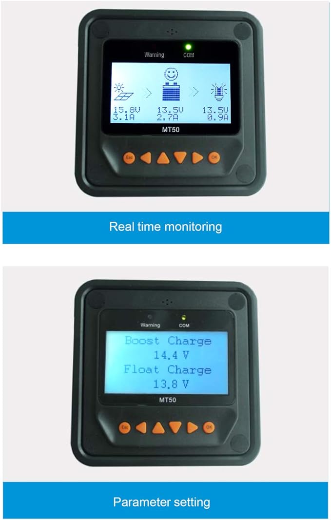 EPEVER MPPT Solar Charge Controller 30A 12V 24V Auto Tracer3210AN + Remote Meter MT52 + RTS Solar Panel Regulator Common Negative Ground for Lead-Acid LiFePO4 Lithium Battery (30A + MT52+RTS)
