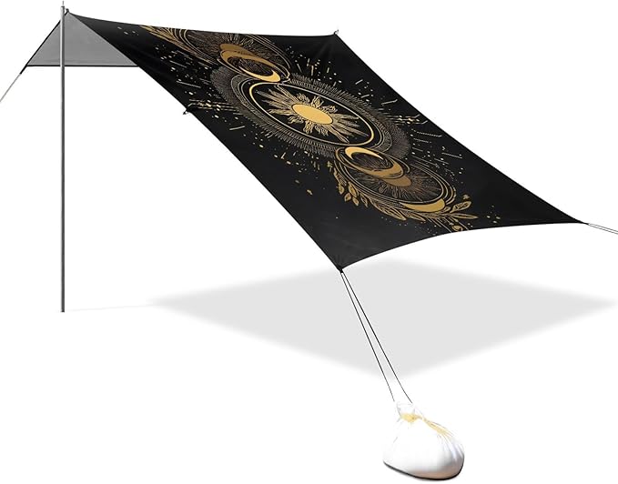 ALAZA Golden Sun Moon Astrology Beach Tent Sun Shelter UPF50+ Protection Beach Shade Canopy w/ 4 Sandbags for Outdoor Camping Fishing Backyard Fun Picnic 10x9 ft