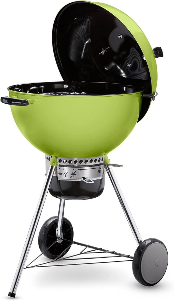 Weber Master-Touch Charcoal Grill 22-Inch Spring Green – Premium Outdoor BBQ Grill with Tuck-Away Lid Holder &amp One‑Touch™ Cleaning System Porcelain‑Enameled Kettle