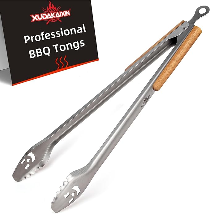 XUDAKAIXIN 25-Inch Very Long Stainless Steel BBQ Tongs with Extended Luxurious Acacia Handle – Durable and Easy-to-Clean Grilling Tool for Cooking Kitchen Use and Outdoor Barbecues