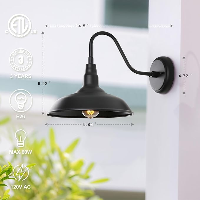 10in Black Gooseneck Barn Lights 4 Pack Farmhouse Barn Wall Mount Light Fixture Exterior Waterproof Industrial Porch Wall Sconce for Garage Patio Doorway LM2201-4P