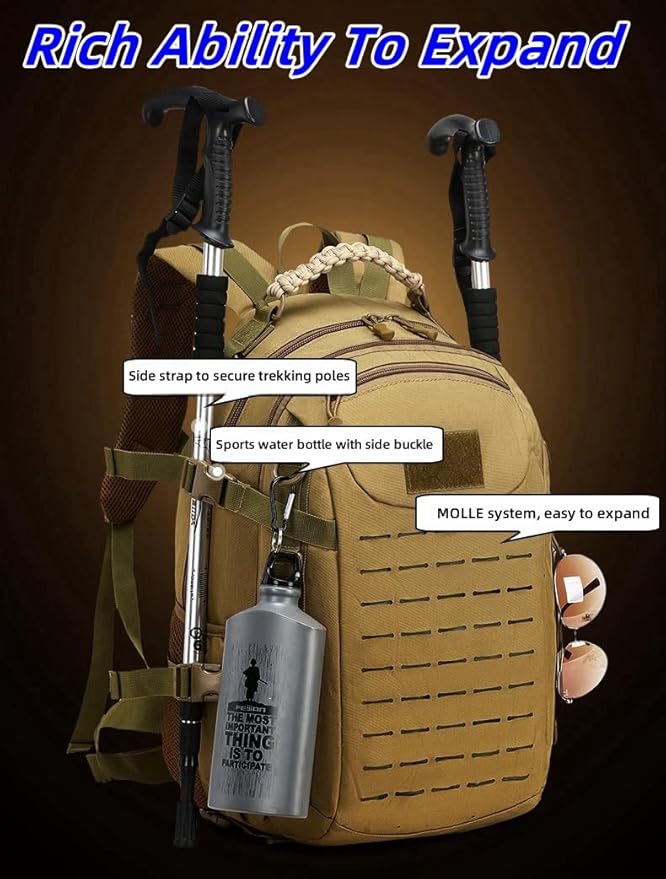 Heavy duty zipper military backpack Outdoor Tactical BackpackNylon canvas Knapsackhiking camping travel Backpack 3-day backpackwater resistantt (01#khaki)