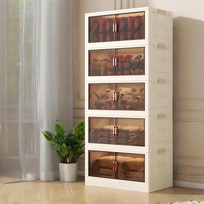 Storage Bins Stackable Folding Plastic Storage Containers with Clear Lids Multi Layer Organizer for Home Dorm Office Closet Bedroom Living Room