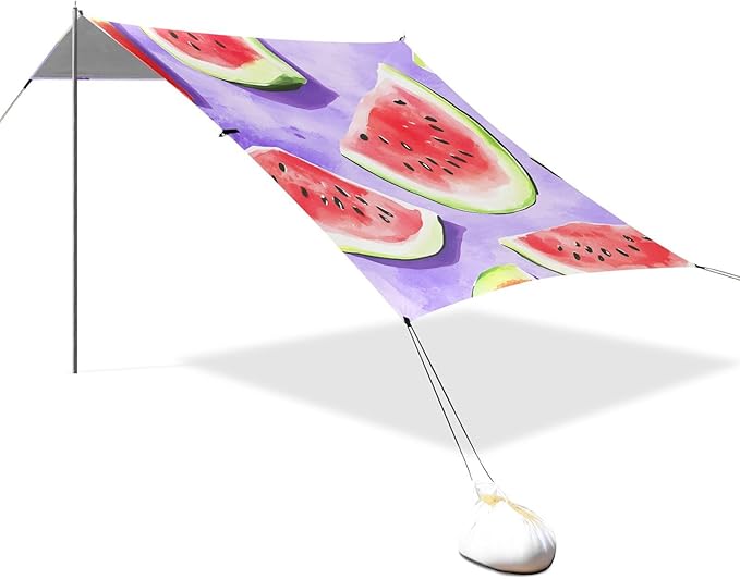 ALAZA Watermelon Purple Background Pattern Beach Tent Sun Shelter Portable Canopy Sunshade for Outdoor Camping Picnics Backyard Fun 10x9 ft