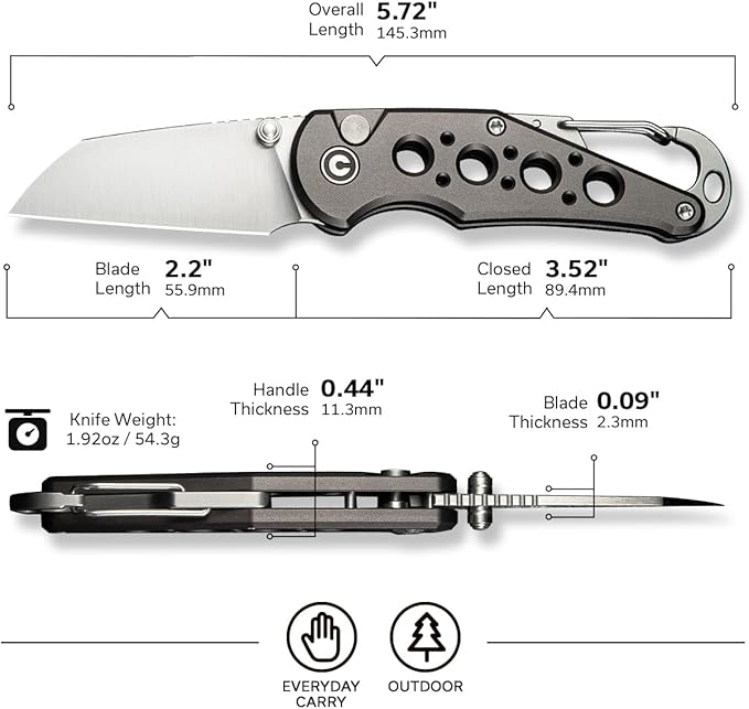CIVIVI Pragma Folding Knife Pocket Knife Multitool with EDC Carabiner Bottle Opener 2.2 Nitro-V Blade Aluminum Handle Ideal Gift for Men Women C23062B-2 (Gray)