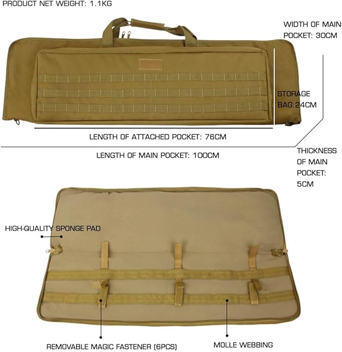 100cm Soft Gear Case Tactical Long Bag with Lockable Zipper and Backpack Strap for Outdoor Hunting 900D Oxford Rod &amp Golf Club Carrier MOLLE System