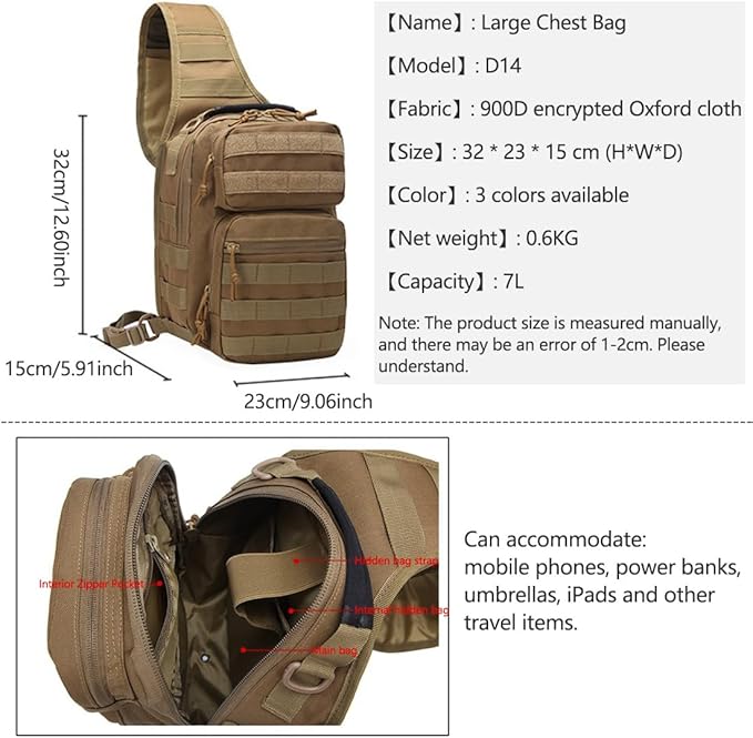 Tactical Sling Bag Backpack Military Rover Shoulder Sling Pack Molle EDC Small Crossbody Chest Pack (ACU)