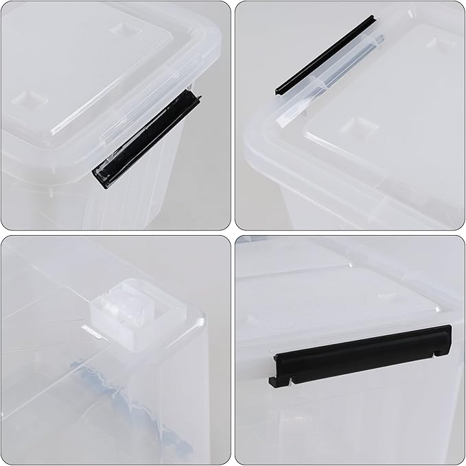30 L Clear Latching Storage Bin with Wheels 4 Packs Plastic Storage Container Boxes with Lids