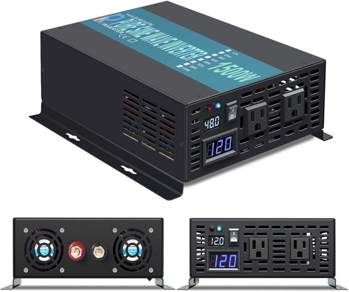 WZRELB 1500W 48V 120V Pure Sine Wave Power Inverter with 2 AC OutletsCar Inverter