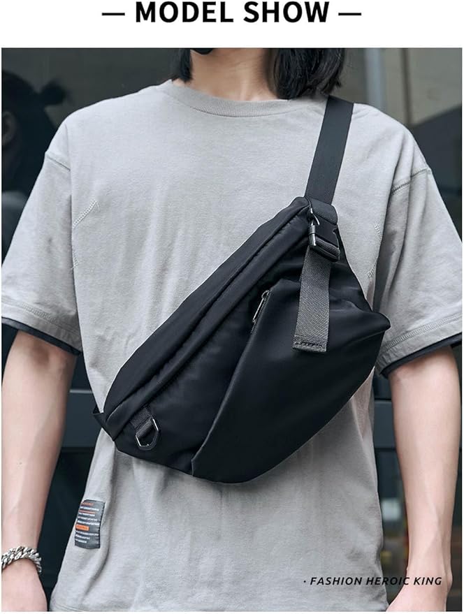 Large Waist Bag Fanny Pack for Men Hip Bum Chest Bag Water Proof Hikking outdoor day Purse (Black Nylon)