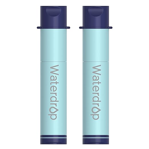Waterdrop Gravity Water Filter Straw Camping Water Filtration System Water Purifier Survival for Travel Backpacking and Emergency Preparedness 0.1 Micron 2 Pack Light Blue