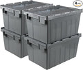 15 Gallon Industrial Lockable Plastic Storage Tote with Hinged Attached Lid Commercial Flip Top Tote Storage Container Bin Tote for Transport and Warehouse Heavy Duty Gray 4 Packs