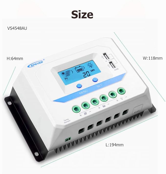 EPEVER® 45A Solar Charge Controller 12V/24V/36V/48V Auto Working PWM Solar Panel Charge Regulator with LCD Display and Powerful Dual USB Output