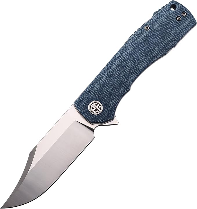 Petrified fish PFP03 Victor3.58 K110 Satin Blade140g Micarta Handel Flipper Liner lock Folding knife (Blue Satin)